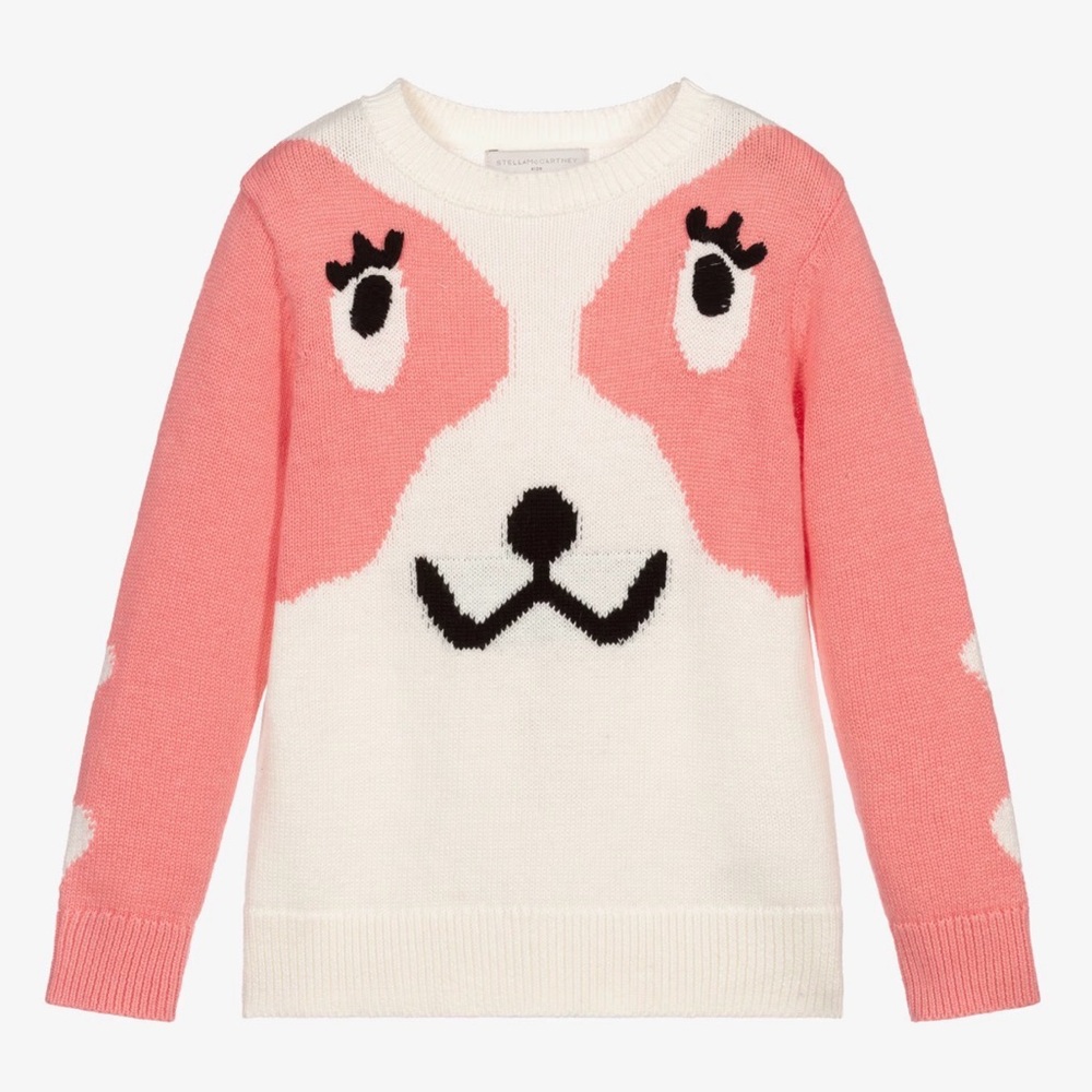 Stella McCartney Pink and White Dog Face Sweater Size 6yr